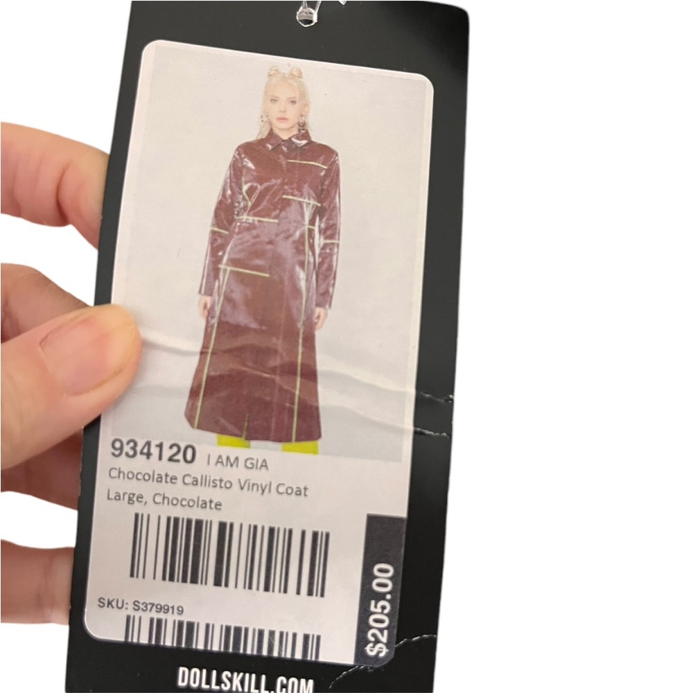 I.AM.GIA Dolls Kill vinyl chocolate trench coat, L, new - Picture 8 of 16
